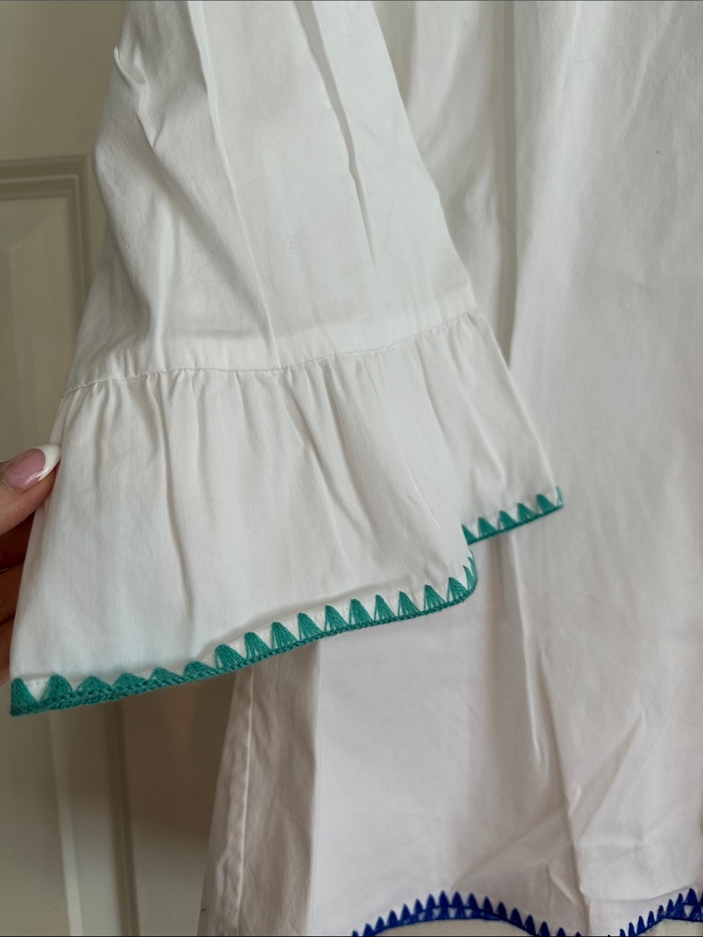 Talbots White Top with Colored Edge Stitching - Picture 2 of 5